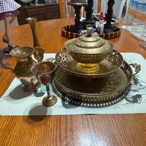 Vintage Brass Serveware Set